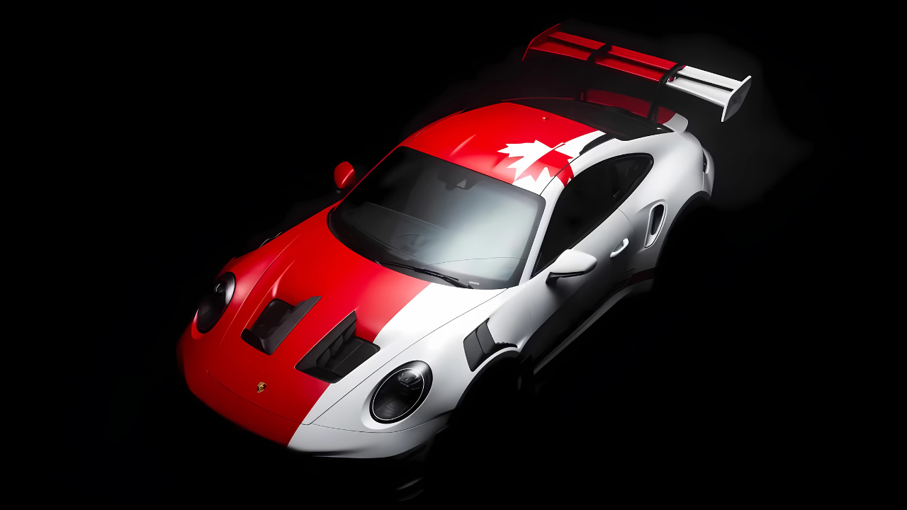 Porsche's Canadian Flag Racing Car